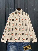 Suéter de Cuello Alto con Estampado de Muñeco de Nieve Navideño para Mujer, Tejido por Computadora, Transferencia Térmica, Personalizado para Uso Diario Informal y Festivo