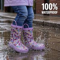 Bottes de pluie en caoutchouc naturel pour bébés filles, semelle antidérapante, imperméables, imprimé floral, bottes Wellington pour tout-petits, support OEM ODM