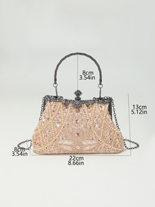 Bell Vintage Handmade Beaded Embroidered Square Chain Strap <b>Clutch</b> <b>Wedding</b> Evening Bag Fashion Women Banquet Elegant Luxury - Product Image 2