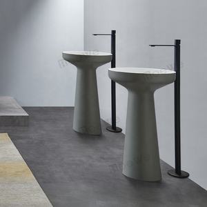 Colonne sur pied en composite pour salle de bain, lavabo à surface solide autoportante en pierre de résine coulée pour le lavage des mains - Product Image 1