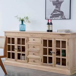 Aparador de madera de roble vintage de estilo francés, armario de comedor con 4 puertas enrejadas y 4 cajones - Product Image 1