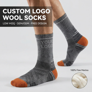 Chaussettes en <span class=keywords><strong>laine</strong></span> mérinos personnalisées pour hommes, logo OEM, chaussettes mi-mollet, rembourrées, thermiques, anti-humidité, vente en gros, chaussettes d'extérieur - Product Image 1