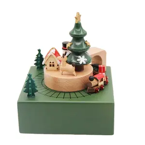 פעם מוארת מעץ מסתובב מתנה merry go round קרוסלת הסוסים Music box