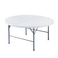 Table pliante ronde en plastique JDZZ-03 blanche, cadre en acier robuste, table de banquet pour événements