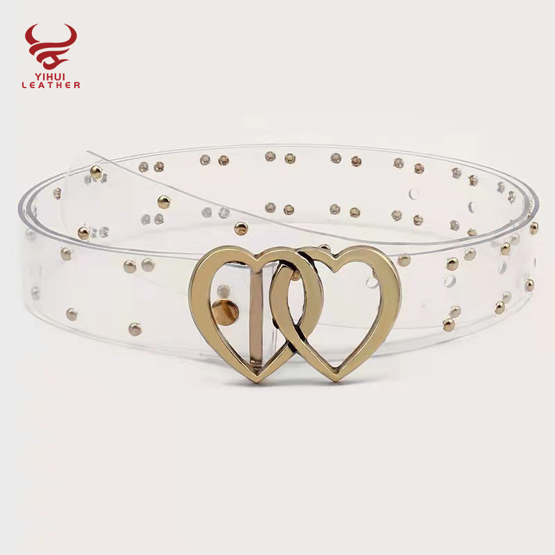 New product ideas 2023 custom transparent belts clear summer PVC belt heart buckles plastic belts for lady girls