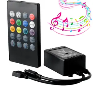 Pengontrol Sensor Suara Musik 20 Tombol, Pengendali RGB Remote Kontrol Suara IR RGB 3528 5050 Strip Lampu LED
