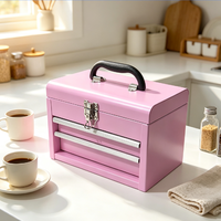 Boîte à outils portable en métal rose à 2 tiroirs, boîte de rangement verrouillable pour maquillage, artisanat, bijoux, petites pièces de quincaillerie