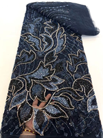 Tissu en dentelle pleine perles couleur violet foncé NI.AI avec broderie de sequins et perles, couleur de fond luxueuse pour mariages et fêtes LY6496