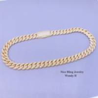 Hip Hop Iced Out Perhiasan Harga Pabrik Micro Pave Kualitas Tinggi Vvs D Warna Berlian 12Mm Rantai Tautan Kuba Moissanite