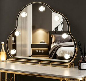 Cloud-Shaped LED <b>Makeup</b> Mirror 12 Bulb Freestanding Glass <b>Vanity</b> Mirror Touch Switch 360 Rotatable Metal Frame - Product Image 3