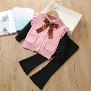 Latest arrival autumn fall toddler girls clothing set sweater top long pants 2 pieces 3 colors fashion children clothes