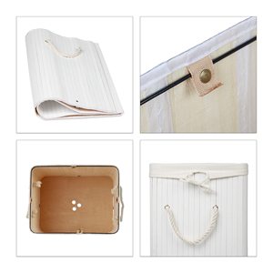 Panier à linge pliable en bambou, amovible et lavable en machine, avec couvercle, pour buanderie et chambre à coucher - Product Image 4