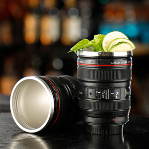 Termo de agua de alta calidad para viaje, botella de doble pared de acero inoxidable para exteriores, con forma de lente de cámara para cóctel con tapa - Product Image 3