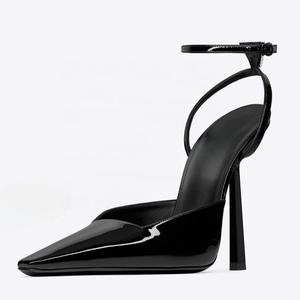 Women's Bright Patent Ankle Strap <b>High</b> <b>Heels</b> Back Diamonds <b>Sexy</b> Summer Sandals Custom Colors Dress Pumps - Product Image 1