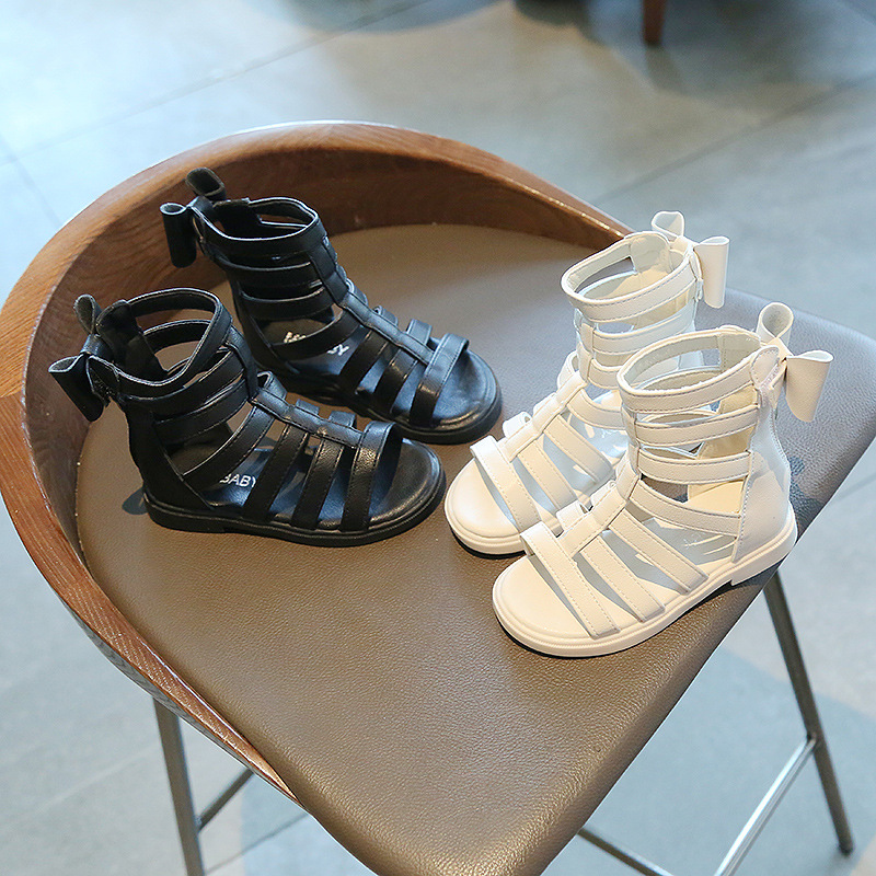 Обувь в римском стиле для девочек, Новинка лета 2021, детские модные сандалии принцессы в Корейском стиле с бантом