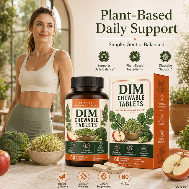 Private Label DIM Chewable Tablet Plus Broccoli Seed Extract ACV Botanical Hormone Support and Gut Wellness Supplement