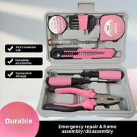 Ensemble d'outils ménagers roses de 13 pièces pour femmes, kit d'outils manuels DIY avec boîte-cadeau compacte pour la réparation à domicile ou au bureau