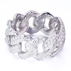 925 Sterling <b>Silver</b> Rhodium Plated Cuban <b>Ring</b> Pass Diamond Tester VVS1 DEF Color GRA Certified Classic Unisex Wedding Jewelry - Product Image 1