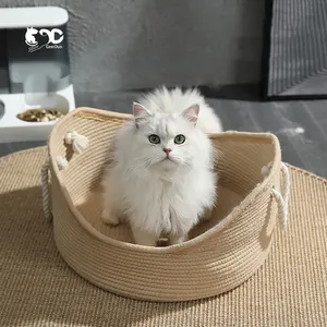 Geerduo Ruang Besar Nyaman Kedua Pegangan Mudah Dipindahkan Jerami Sarang Hewan Peliharaan Keranjang Kucing dengan Bantal Tebal