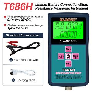 เครื่องทดสอบความต้านทานภายในสูง SUNKKO T686H พร้อมไฟฉาย LCD 0-5V สำหรับแบตเตอรี่ลิเธียมรถยนต์พลังงานใหม่ - Product Image 4