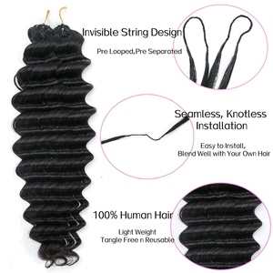 Extensions de cheveux humains au crochet à nœuds invisibles Miracle Knots Feather, bouclées birmanes, pré-bouclées pour tresses - Product Image 3