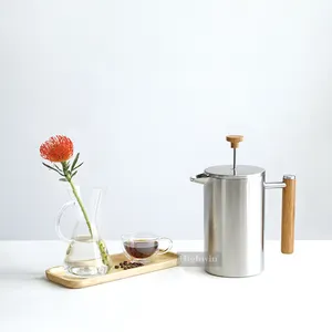 HIGHWIN Stainless Steel Coffee French Press Coffee French Press with Wood Handle
