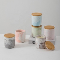 YBH vente en gros de luxe moderne 12 oz conteneurs de bougies pots de bougies en marbre vide en céramique avec couvercles en bois décoration de la maison de noël