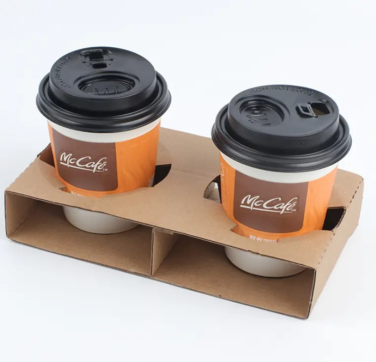 Vasos dobles de papel de cartón corrugado desechable para llevar con impresión de logotipo personalizado Portavasos de papel para bebidas calientes Plegable 1 2 4 Bebida Coche