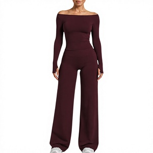 Women Yoga Set <b>Long</b> <b>Sleeve</b> High Waist Wide Leg Pants Breathable Solid Activewear - Product Image 3