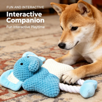 Juguetes de peluche Pawstar con textura de gofre para perros, con cuerda de algodón, chirriantes, interactivos, con forma de elefante y pollo, para cachorros, para la dentición, al por mayor