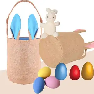 Factory Price Easter Basket Cute Bunny Eggs Tote Bag Rabbit Basket Home Supplier Easter Bucket for Kids Festival Gift Party