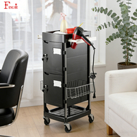 Chariot de salon professionnel noir en acier inoxydable avec 4 tiroirs verrouillables, directement de l'usine, pour salons de coiffure
