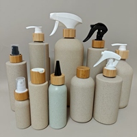 Conteneur cosmétique biodégradable écologique de 300 ml, bouteille de shampooing ronde en plastique HDPE en paille de blé de 500 ml avec pompe en bambou