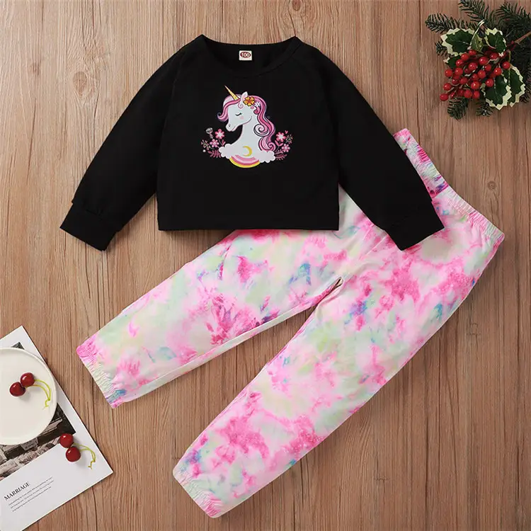 GHY07 Girls Unicorn Sport Clothing Set Boy Sets Hoody Sweater Pants Toddler Kids Clothes Children Causal Wear