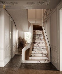 Yashi desain Modern ubin marmer berbentuk Spiral tangga langkah ungu pembuluh Calacatta Viola batu alami untuk Hotel Villa - Product Image 4