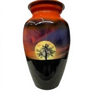 Urna Funeraria Grande de Aluminio con Diseño de Árbol de la Vida Negro y Luna Decorativa, Urna Clásica de Aluminio para Cenizas Humanas de Adultos - Product Image 1
