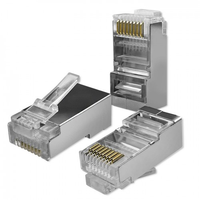Conector RJ45 Blindado 8P8C, Macho Plateado, para Cable Ethernet Cat6/Cat7, Piezas de Telecomunicaciones y Redes