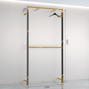 Étagère de <span class=keywords><strong>magasin</strong></span> de vêtements en métal doré brillant personnalisée, support à sacs en acier inoxydable, présentoir mural pour chaussures, présentoir pour chaussures et sacs - Product Image 5