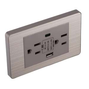Enchufe de pared estándar americano tipo A con puerto USB y puerto USB tipo C, enchufe múltiple con interruptor. - Product Image 1