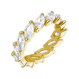 Gemnel 925 jóias de prata Esterlina banda marquise cúbicos zircão anéis de casamento do diamante