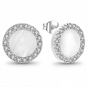 925 Sterling Silver Classic CZ Halo Stud Earrings Rhodium Plating Hypoallergenic White Mother Pearl Earrings for <strong>Women</strong> and Girls - Product Image 1