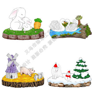 Set di tre pezzi di animali decorativi in resina per micro-paesaggi Weij Moss: maialino, coniglio, cigno, primavera, estate, autunno e inverno - Product Image 1