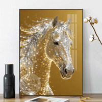 Peinture diamant DIY TRUSTEK style riche, cheval doré, post-moderne, encadrée, faite à la main, taille personnalisée, décoration haut de gamme pour salon