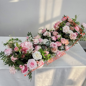 Camino de mesa floral personalizado de flores artificiales, material de seda, camino de mesa con flores para decoración de recepción de bodas - Product Image 6