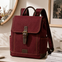 Sac à dos solaire antivol vintage pour femme avec garniture en cuir, toile à motifs et boucle décorative, sac à bandoulière pour le quotidien