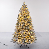 Sapin de Noël artificiel de haute qualité en PVC et PE, feuilles vertes, 240-300 cm, avec neige floquée, base autoportante et éclairage LED