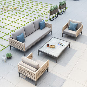 Moderno <span class=keywords><strong>barato</strong></span> sala de estar marco de aluminio hecho a mano tejido cuerda de mimbre en forma de L sofá de jardín para <span class=keywords><strong>terraza</strong></span> al aire libre - Product Image 1
