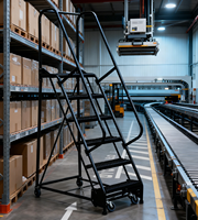 Plataforma de Trabajo Móvil de Acero Enrollable para Uso Industrial, Escalera Portátil de Aluminio para Almacén con Pasamanos.