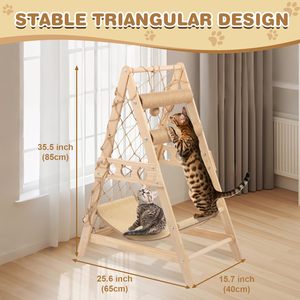 Wooden Cat <strong>Tower</strong> with Hammock Natural Sisal Climbing Frame Indoor Cat <strong>Play</strong> Gym for 20 Lbs Cats and Kittens - Perfect - Product Image 6