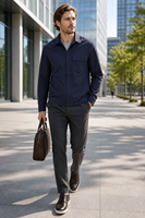 Veste chemise homme OEM ODM, sans plis, bleu marine, pièce de superposition pour tenues décontractées élégantes